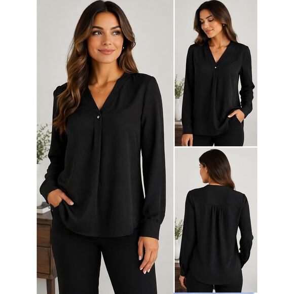 no brand Tops - Black V-Neck Work Blouse | Size Large | Career Office Top